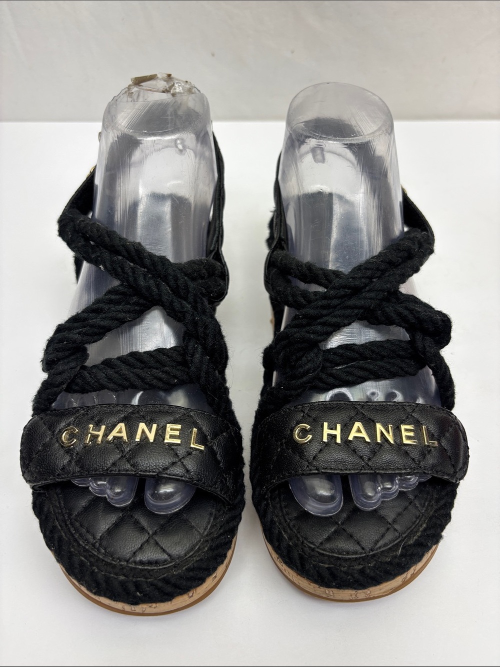 Made in Italy Black Quilted Rope Espadrille Sandals, SZ 8, box 18